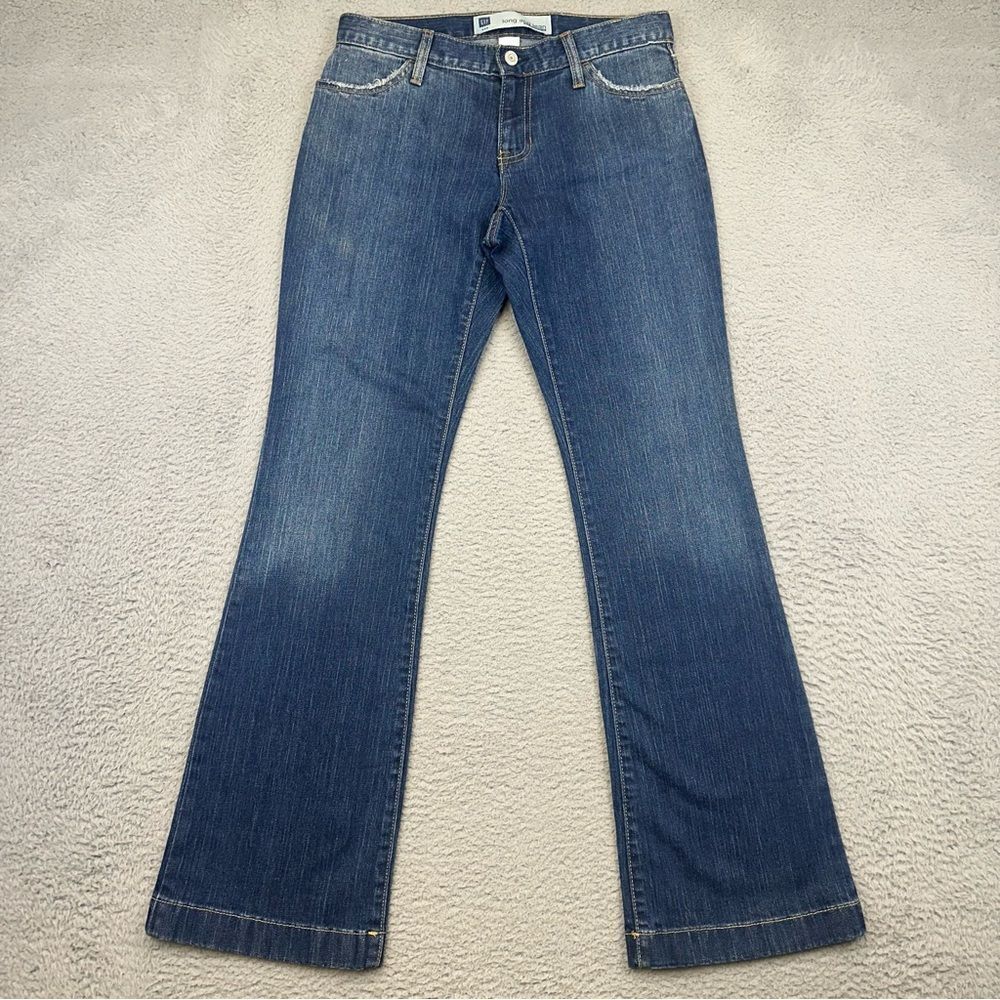 Gap Jeans Womens 2 Blue Slim Fit Flared Leg Long And Lean Denim Dark Wash Preppy